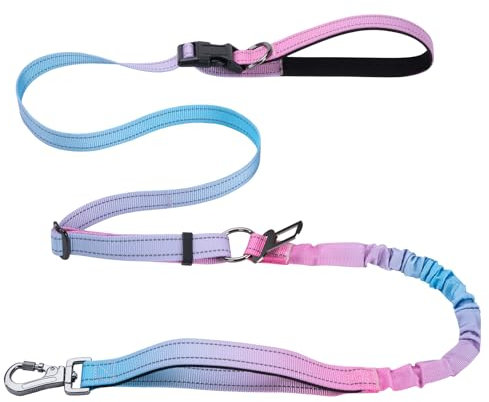 Verstellbare Hundeleine Mit Reflektierenden Streifen - Joggingleine Für Mittelgroße Und Große Hunde (Blau Rosa)