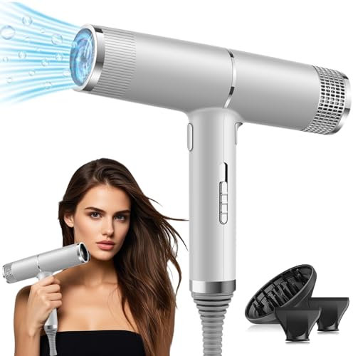 Sadodo Hair Dryer 3 in 1 Set,Professional Hot Air Ionic Dryer,T Hammer Shape,Fast Drying,with 2 Concentrator Nozzle 1 Diffuser Attachments for Home Salon Travel