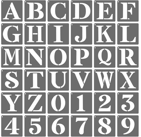 PATIKIL 5 Inch Plastic Large Letter and Number Stencils, 36 Pcs Reusable Alphabet Stencils for Painting Spraying on Wall, Wood, Fabric