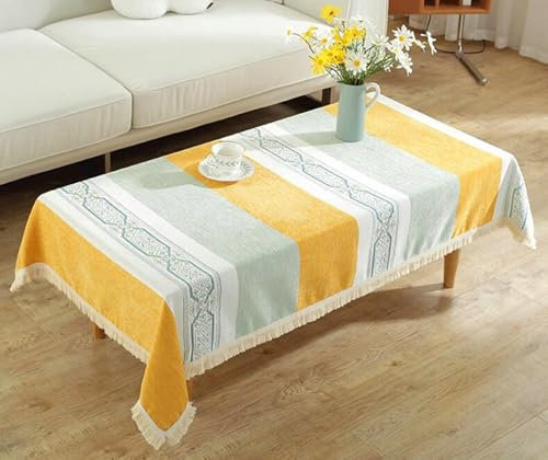 Tischdecke Küchentisch, Rechteckige Tischtücher Tischdecke aus Stoff mit böhmischem geometrischem Muster für Esszimmer, Küche, Partys, mit Fransen, Gelb Beige, 100x140cm