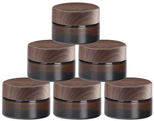 TUAKIMCE 6 Stück 5ml Amber Glas Leerdose klarer Tiegel Cremedose Leer Nachfüllbare Behälter Braunen Glasbehälter mit Deckel und Liner für Kosmetik Cremes Lotionen ätherische Öle Pulver