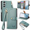 VEEMOS Handyhülle für Samsung Galaxy S25 5G Hülle Klappbar Klapphülle Schutzhülle mit Kartenfach RFID Reißverschluss Handy Tasche Leder Flip Case Cover Handytasche Frauen - Grün
