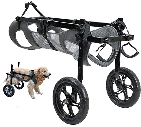 KAJILE Faltbar und Einstellbar Zweirädriger Rollstuhl für Haustiere,Hunderollstuhl für Große und Mittel Hunde,Rehabilitation der Hintergliedmaßen von Haustieren,Grau,XXL