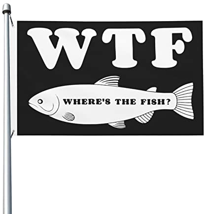 Drapeaux De Bienvenue Wtf Où Est Le Poisson Flag Très Résistant Drapeau Imperméable Pavillon Pour Decoration Carnaval Outdoor 152X90Cm