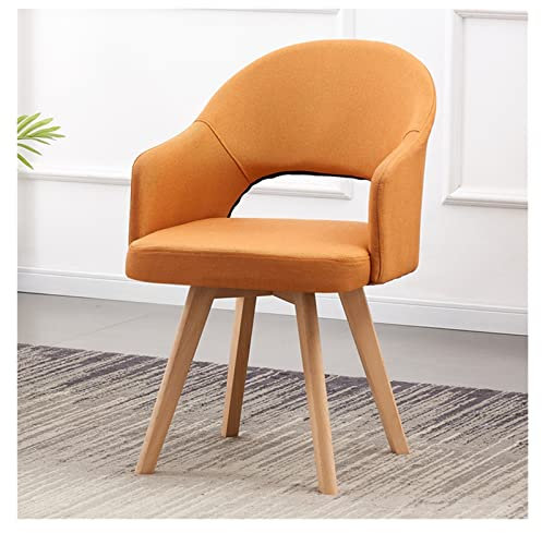 Moderner Drehsessel mit gepolstertem Wannen-Design und massiven Holzbeinen, 360° drehbar, hohle Rückenlehne, orange