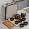 AYES Portable Tea Sets with 1 Teapot Set, 6 Tea Cups, Travel Bag, 1 Tea Tray, 1 Tea Canister - Asian Chinese Japanese Porcelain Vintage Tea Service for Women Mens Tea Lover Enjoy Life Gifts Black