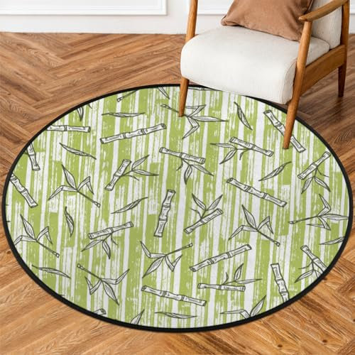 Tapis rond lavable en bambou vert à rayures de 0,9 m pour chambre à coucher, salon, maison de jeu