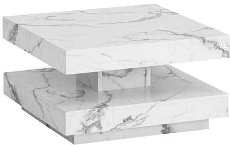 Couchtisch 60x60x34 cm Weiß Sofatisch in Marmor-Optik Modern | Design Wohnzimmertisch mit Stauraum Quadratisch | Loungetisch Klein | Kaffeetisch