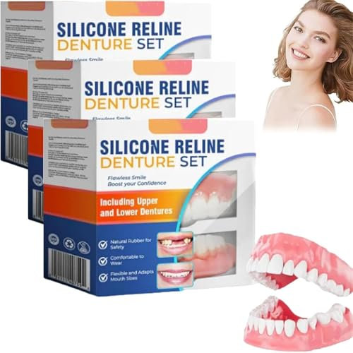 Lot de 3 prothèses dentaires en silicone légères pour adultes, dentiers supérieurs et inférieurs à clipser pour hommes, femmes et adultes