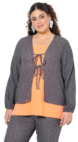 Ulla Popken Damen große Größen Übergrößen Plus Size Musselin-Bluse, doppeltes Band, V-Ausschnitt, Langarm Graphitgrau 46+ 840849110-46+