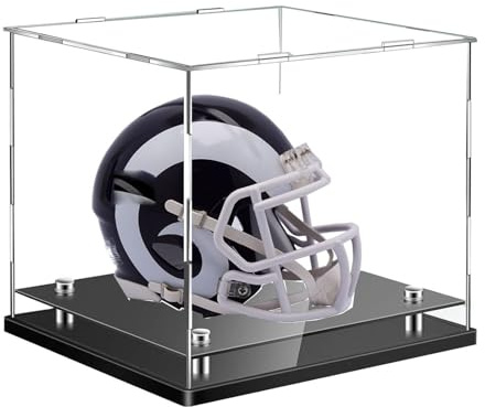 Helm Display Cas,Fußballhelm-Transparente Acryl Vitrine Box,Sport-MemorabilienSammlerstücke Schaukasten Box (Schwarze-Kunststoff-Basis#, 38cm*30cm*32cm)