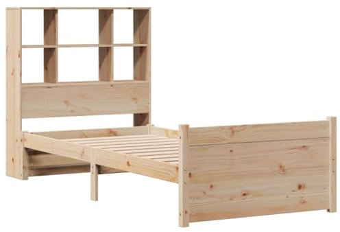 vidaXL Massivholzbett, Bett mit Bücherregal ohne Matratze, Bettgestell mit Lattenrost, Holzbett Einzelbett für Schlafzimmer, 100x200cm Kiefer