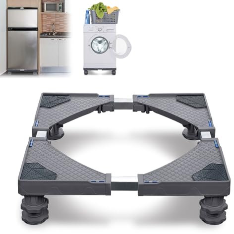 VANCHEMO Waschmaschinen Untergestell mit 4 Füßen,Verstellbar, rutschfest & stoßdämpfend Ideal für Waschmaschinen, Trockner, Gefrierschrank & Kühlschrank Grau, max. 200 kg, stabil & platzsparend