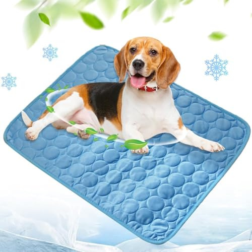 Enitmor 2025 Neu Kühlmatte für Hunde, Große Kühlmatte aus Selbstkühlend Eisseide, Hundekühlmatte Kühl Betten Kaltgelpad Haustier Matte Kühlpads Gel für Katen und Hunde (Blau, M)