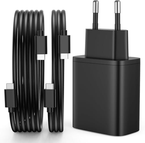 Cargador USB C de 45 W (Cable de 1 m + 2 m Incluido), Adaptador de Corriente USB C Rápido Compatible con Samsung Galaxy S25/S24/S23/S22/S21 Ultra/S20/S20+/Note 20/10/9/8/A73/A53/A52/S10/S9