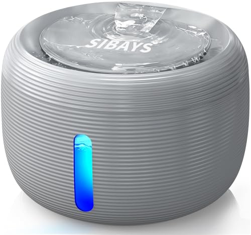 SIBAYS Fontanella per Gatti - 3.5L Fontana per Gatti Con Pompa 25dB Ultra Silenziosa & Finestra a LED - Fontanella per Cani Con 2 Filtri a Carbone Attivo, Senza BPA, Filtrazione Profonda, FS77 (GY)