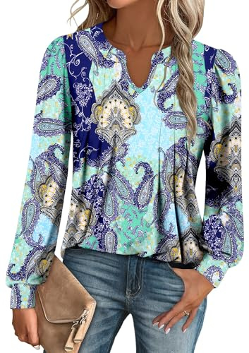 CHICZONE Women's V Neck Tops Sexy Pleated Shirts Blouses Long Sleeve Dressy Casual