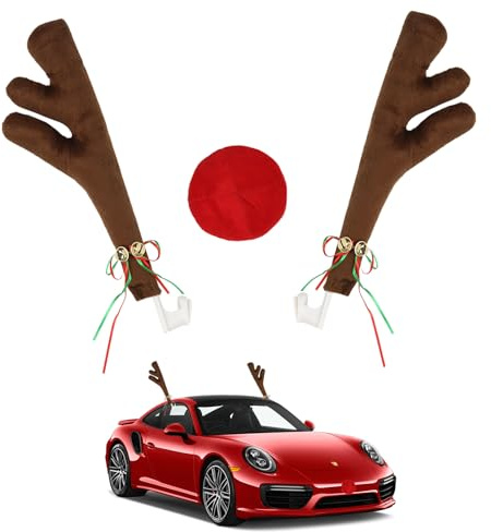 MorLuks Auto Rentiergeweih, Rentier Deko Auto, Autoschmuck Weihnachten Rentiernase Auto, Auto Rentier Kostüm, Auto Rentiergeweih Elch Deko für Auto SUV, LKW