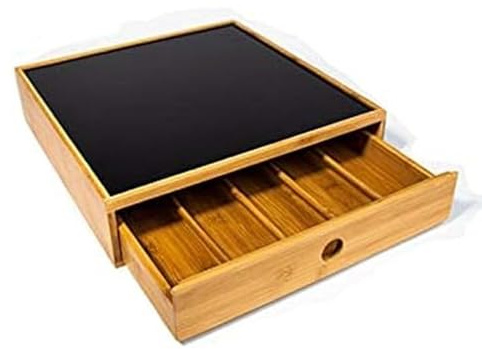 Coffee Pod Holder Coffee Capsule Storage Unit With Drawers Bamboo Tea Coffee Pod Kitchen Stand Compatible Size Bamboo Wooden Tea Coffee Kitchen Organiser (Black top 5 compartment)