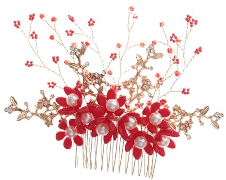 VILLFUL Handgefertigter Roter Haarkamm mit Perleneinsatz Brautschmuck für Hochzeit und Party Leichter Haarschmuck für Damen