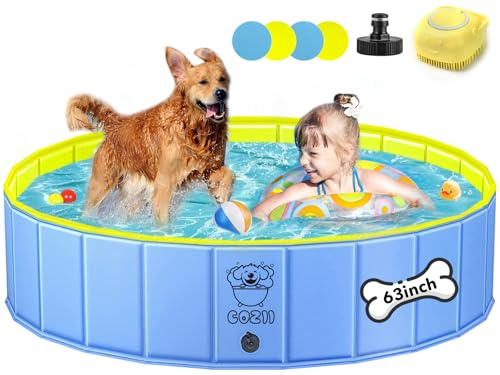 COZII Dog Paddling Pool, 160 x 30cm Large Dog Pool Foldable, Durable Paddling Pool for Dogs Non-Slip, Upgraded 6mm PP Board & Hard PVC, Portable Swimming Pool for Kids, Doggy, Pets