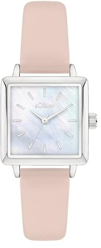 s.Oliver Damenuhr mit eckigem Gehäuse - 25 x 25 mm - analoge, eckige Armbanduhr mit Quarzwerk für Damen - 3 ATM wasserdicht - Geschenkidee
