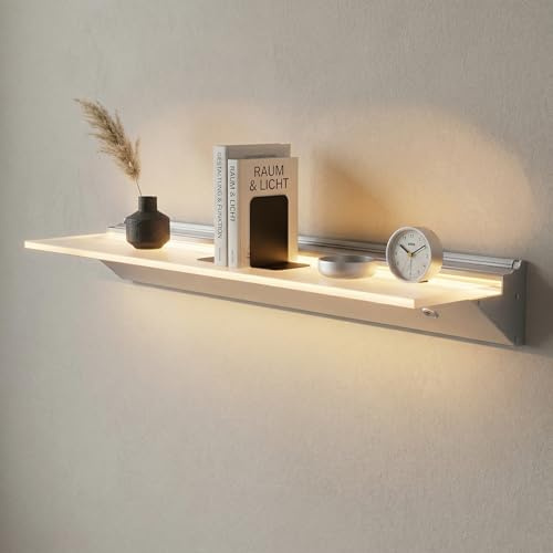 SONNI 80cm LED Wandregal mit Sensorsteuerung, 3 Farbtemperaturen Stufenlos Dimmbar, 8mm Gehärtetes Mattglas & Aluminium, für Bad Schlafzimmer Wohnzimmer