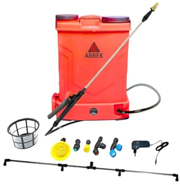 ABREK Pompa a Zaino Elettrica a Batteria Litio 16 Litri per Diserbo e Irrorazione Pompa Irroratrice con Fusibile, Lancia telescopica Plastica, Barra Diserbo e Ugelli Inclusi