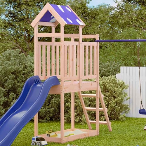 Ziaphsol Spielturm Braun aus massivem Douglasienholz, 52,5 x 110,5 x 215 cm, Spielhaus Gartenhaus Kinderhaus, Outdoorhaus Stelzenhaus Baumhaus für Garten Terrasse Hof Fantasie Abenteuer