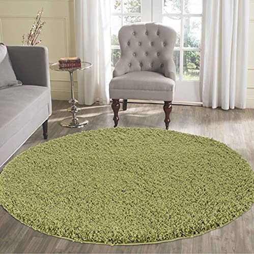 Serdim Rugs Living Room Round Shaggy Area Rugs, Polypropylene, Green, 120x120cm(4x4')