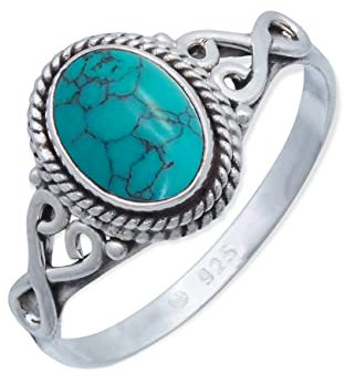 mantraroma Ring 925 Silber Damen Türkis Edelstein türkis ausgefallen verspielt