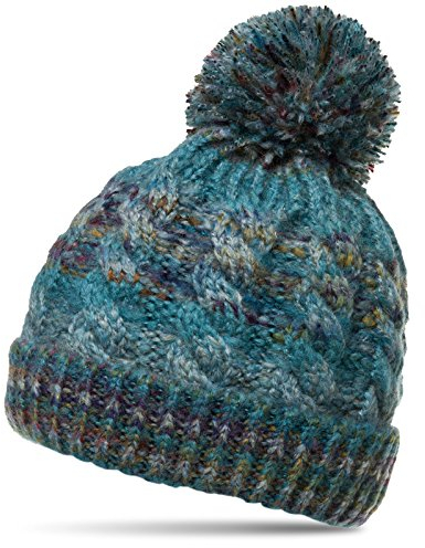 Caspar MU170 Gefütterte Damen Vintage Winter Mütze Bommelmütze Multicolor, Farbe:blau, Größe:One Size