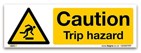 Pack of 2 Caution Trip Hazard Signs - 200 x 70mm 1mm Rigid Plastic - Slip Trip Warning Safety Notice Workplace Floor Hazard Indoor Outdoor