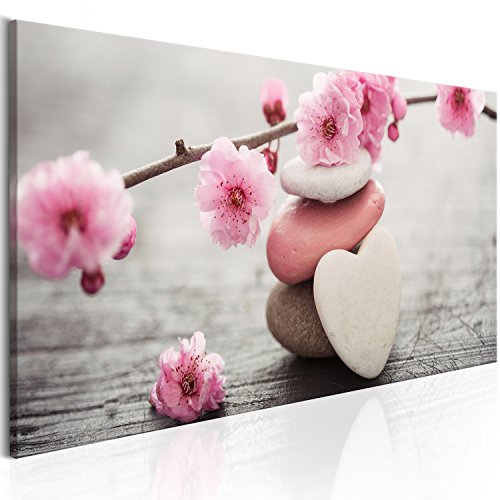 murando - Leinwand Bilder Spa 150x50 cm Vlies Leinwandbild 1 tlg Kunstdruck modern Wandbilder Groß XXL Wohnzimmer Leinwandbilder Wanddekoration Wand Bild - Natur Feng Shui Blumen Steine Herz Holz rose