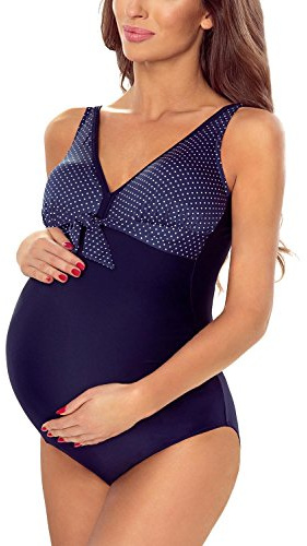 Vivisence Costume da Bagno Intero maternità con Motivo A Pois 3503, Blu Scuro,46