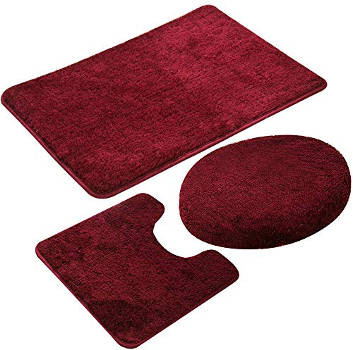 jianyana 3-teiliges Badteppich-Set Rutschfeste Mikrofaser Shaggy Soft Bath Duschmatten Contour Badteppich Toilettensitzbezug Combo