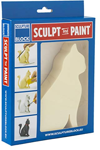 Sculpture Block SP 104 Sculpt and Paint Serie, vorgefertigter Hartschaumblock mit dem Motiv Katze zum gestalen und ausarbeiten - 14cm x 17cm x 3cm