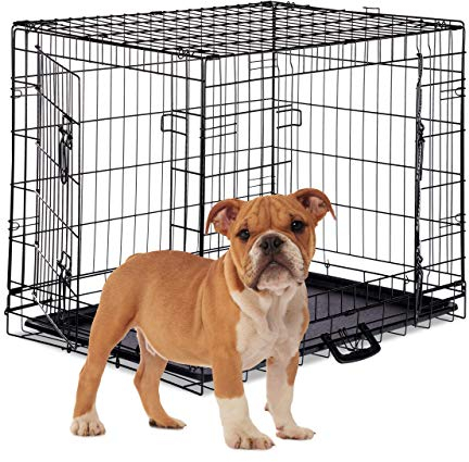 Relaxdays Hundekäfig, Faltbare Hundetransportbox Auto, Welpenkäfig, 2 Türen, Bodenschale, Drahtkäfig Metall, L, Schwarz