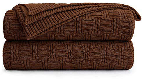 Longhui bedding Dark Brown Cotton Knit Throw Blanket for Couch Sofa Bed - Home Decorative Soft Cosy Sweater Woven Fall Cable Knitted Blankets - 2.2 pounds 50 x 60 Inches