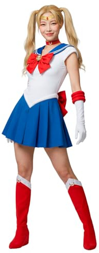 Funidelia Offizielles Luna Kostüm - Sailor Moon für Damen, Enthält Kleid, Halsband, Tiara, Handschuhe und Stiefelüberzüge, Anime, Cosplay - Outfit für Erwachsene für Karneval und Halloween