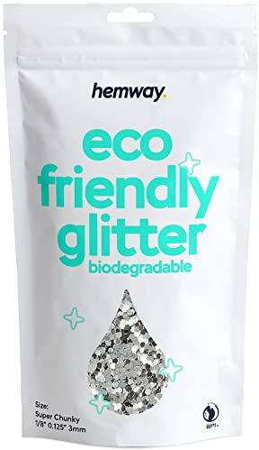 Hemway Eco Friendly Biodegradable Glitter 100g / 3,5 Unzen Bio Cosmetic Sicher Sparkle Vegan für das Gesicht, Lidschatten, Körper, Haar, Nagel und Festival Make-Up, Craft - 1/8 0,125 3mm - Silber