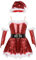 MSemis Mädchen Weihnachten Kleid Festlich Pailletten Shiny Partykleid Glitzer Eiskunstlauf Kleid Weihnachtskleid + Weihnachtsmütze + Handschuhe Rot A 146-152