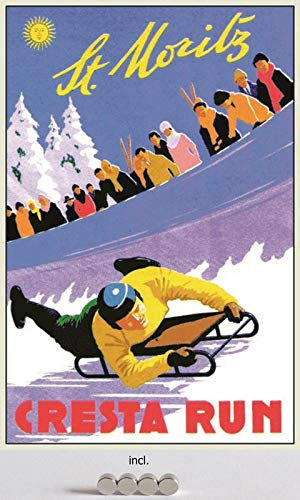 Blechschild 20x30cm gewölbt incl. 4 Magneten Reklame Plakat St. Moritz Cresta Run Nostalgie Metall Deko Geschenk Schild