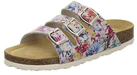 AFS-Schuhe 2133 sportliche Damen Pantoletten aus Leder, praktische Arbeitsschuhe, Bequeme Hausschuhe, Made in Germany (37 EU, Mehrfarbig/bunt)