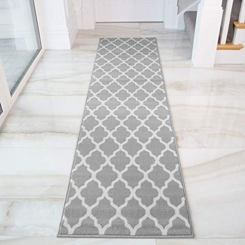 Modern Grey Trellis Runner Rug Cream Geometric Living Room Area Hallway Rugs 70cm x 300cm