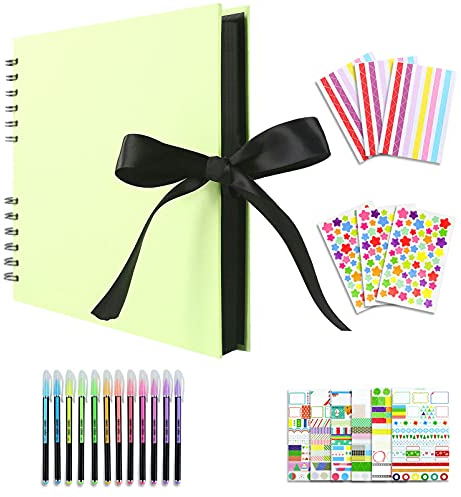 Vienrose Álbum de Fotos Scrapbook 10x15 cm Álbum de Recortes para Pegar y Escribir 80 Negra Páginas Espiral DIY Regalos de Boda Aniversario Bebé Cumpleanos Familiares Navidad, 28,5x21cm, Verde