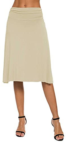 Donna Elegante Casual Elastico Midi Yoga Gonna Piega Media Vita Svasato A-Line Gonna(XL, Cammello)