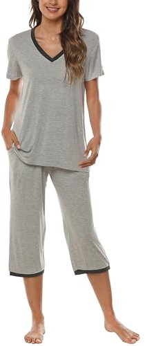 AjezMax Ensemble de Pyjama Femme Bambou Manche Courte Vêtements de Nuit Été Sleepwear Doux