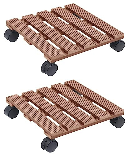 vidaXL 2X Pflanzenroller 2 Rollen mit Bremsen Blumenroller Transportroller Rollbrett Topf Kübel Roller Untersetzer Braun 30x30x7,5cm WPC