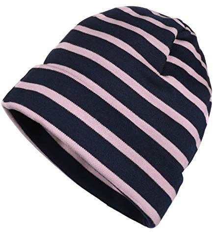 modAS Mütze Maritime Rollmütze Unisex für Kinder und Erwachsene - Ringelmütze Baumwollmütze mit Streifen in Blau/Rosa bis 46 cm Kopfumfang (Säugling)